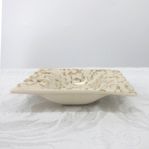 Vintage MCM Ashtray 22 KT Gold White Hand Painted 5" X 4" - Picture 3 of 12